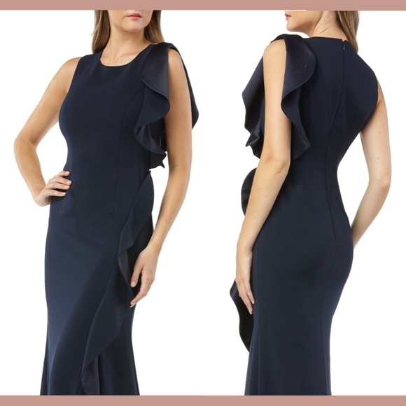 NEW Carmen Marc Valvo Infusion Cascade Ruffle Gown - Picture 2 of 12